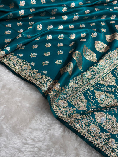 Banarasi Satin Silk Meena Boota in Rama Shades SS38
