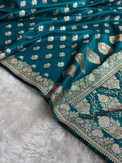 Banarasi Satin Silk Meena Boota in Rama Shades SS38