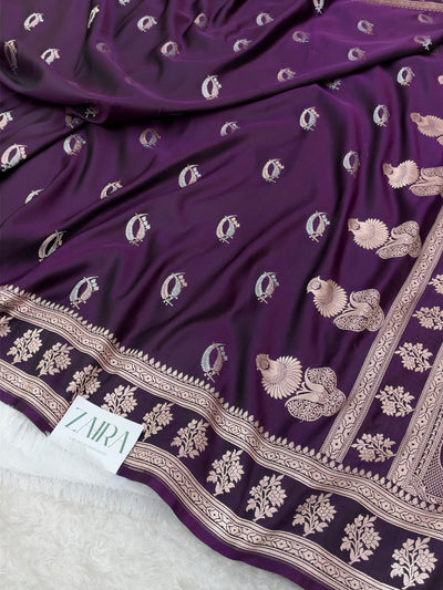 Dark purple Shades Banarasi Boota Pattern Floral Mashru Silk Saree MSM-112
