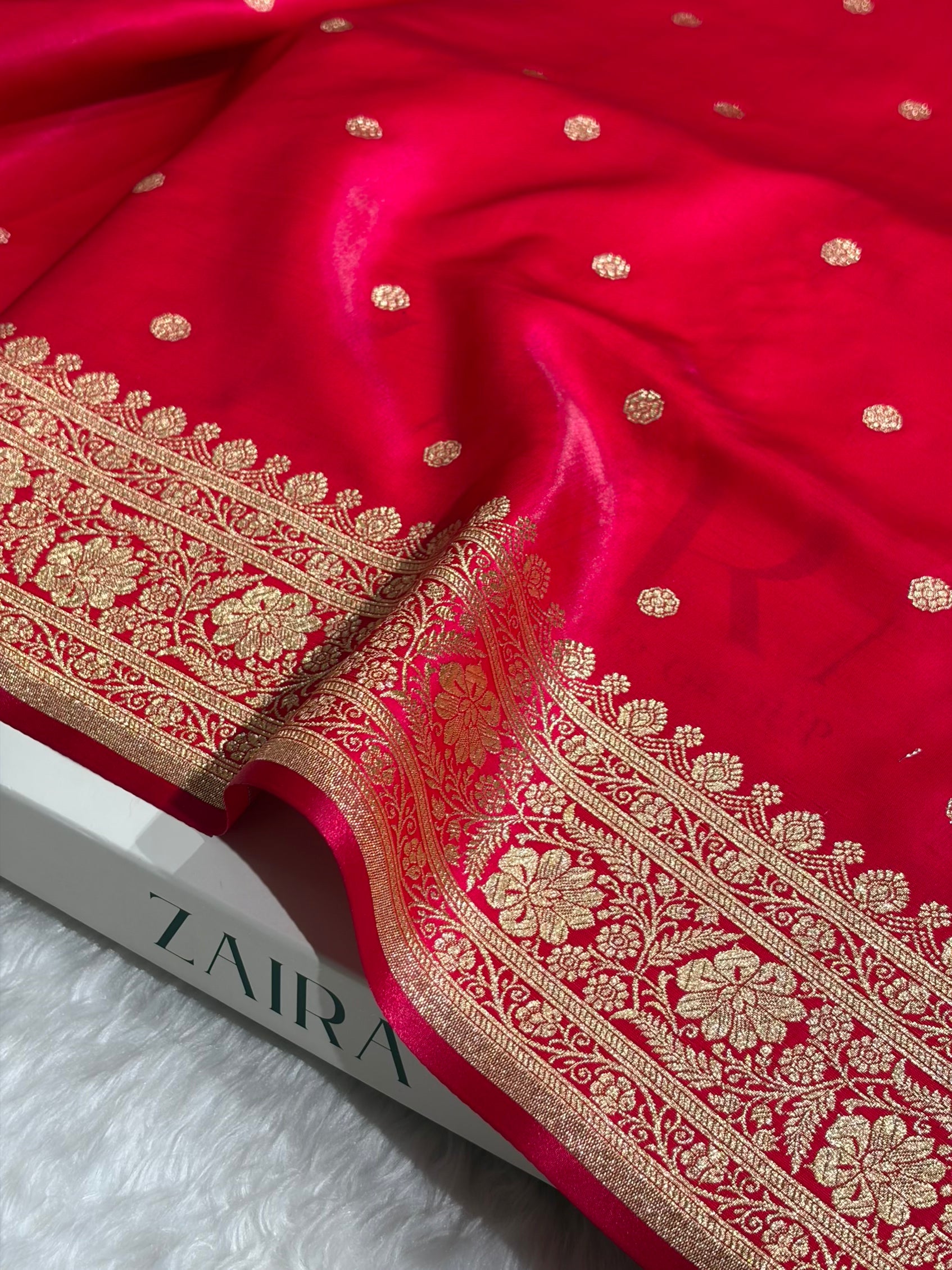 Satin Silk Saree Banarasi Booti in Cross Rani Shades SS29