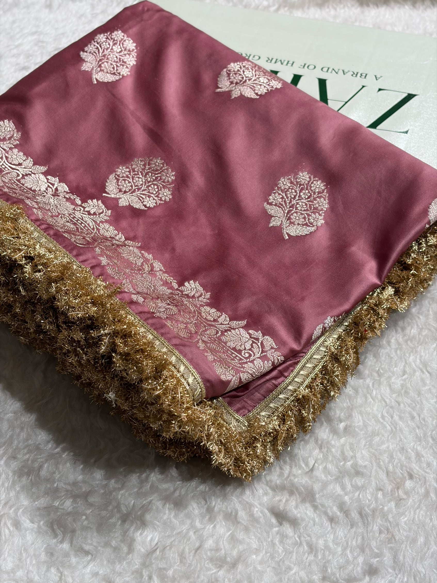 Mauve Jaal Pattern Mashru Silk Saree with gotta Patti