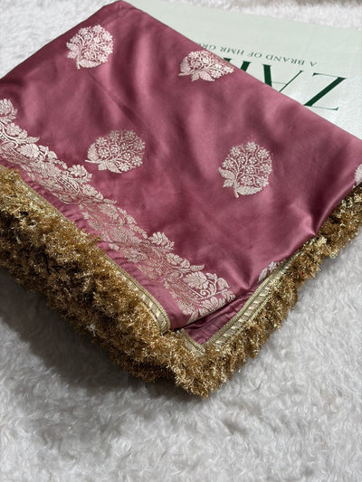 Mauve Jaal Pattern Mashru Silk Saree with gotta Patti