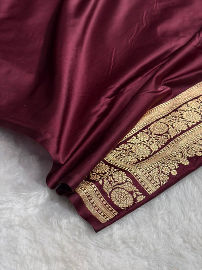 Banarasi Satin Katan Saree in Garnet Shades SK91