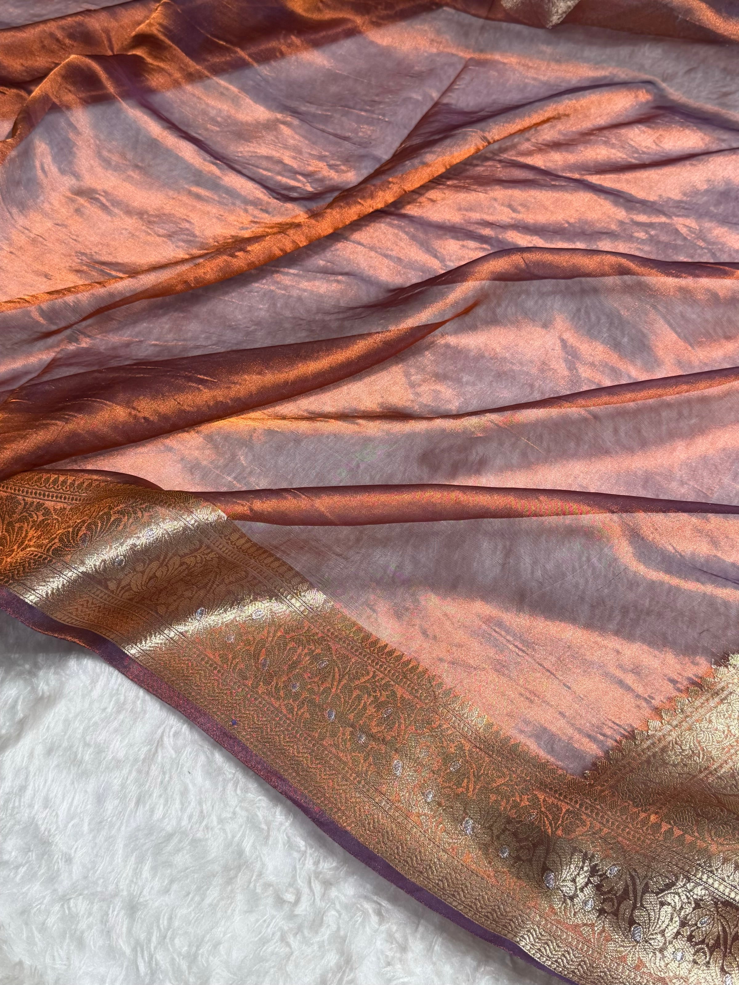 Orange Shades Pure Tissue Silk Saree with Brocade Blouse PT-31