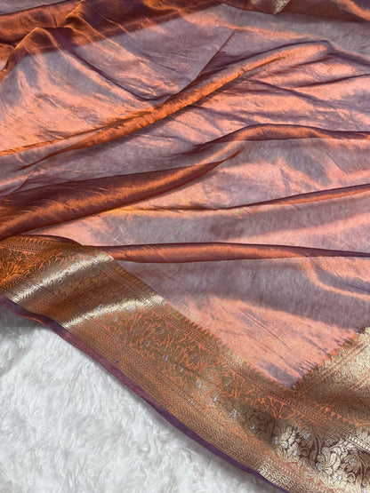 Orange Shades Pure Tissue Silk Saree with Brocade Blouse PT-31