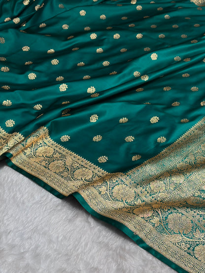 Banarasi Rama Shades Floral Boota Pattern Satin Katan Silk Saree SK72