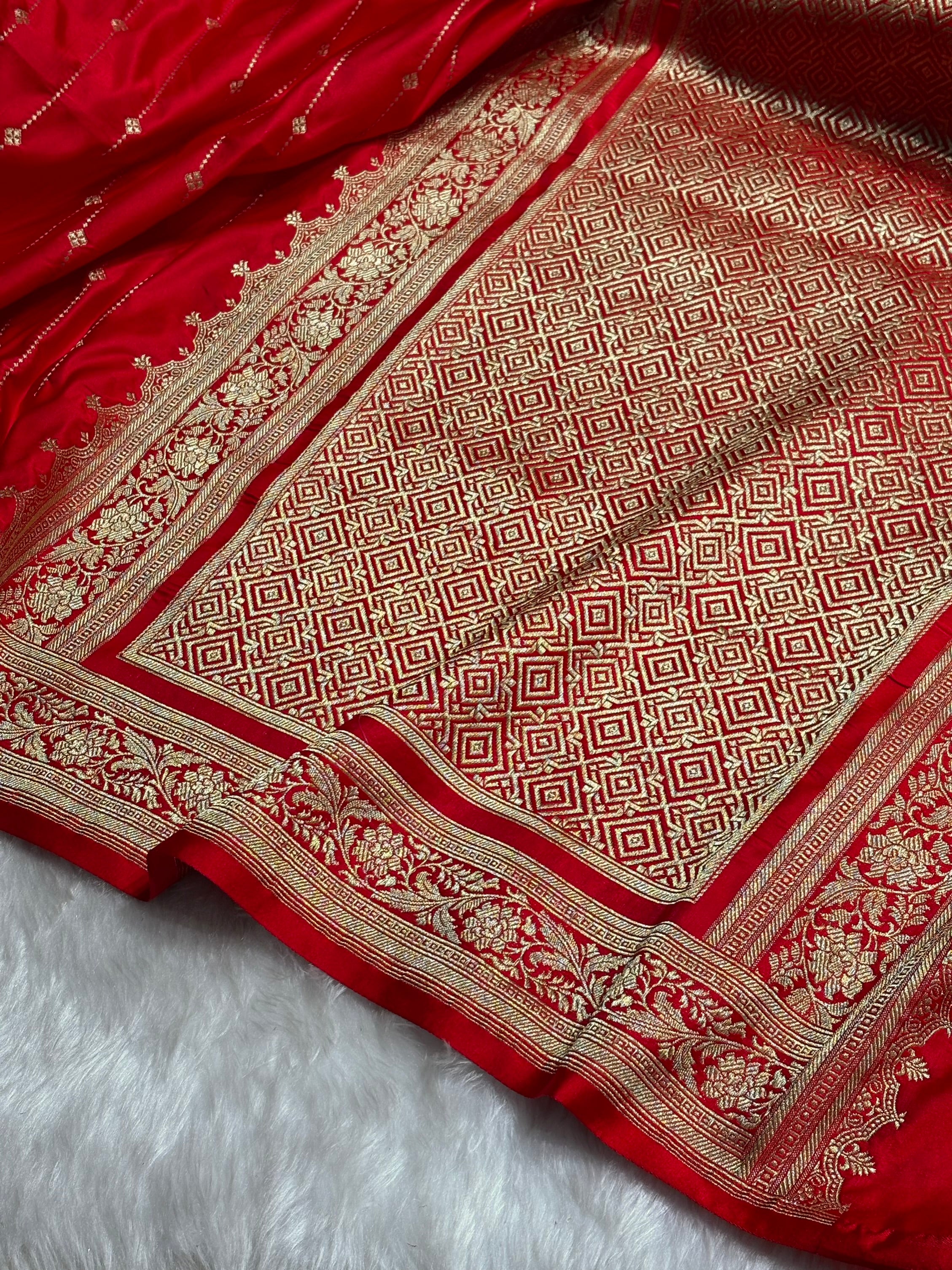 Bridal Red Shades Satin Katan Silk Saree SK63
