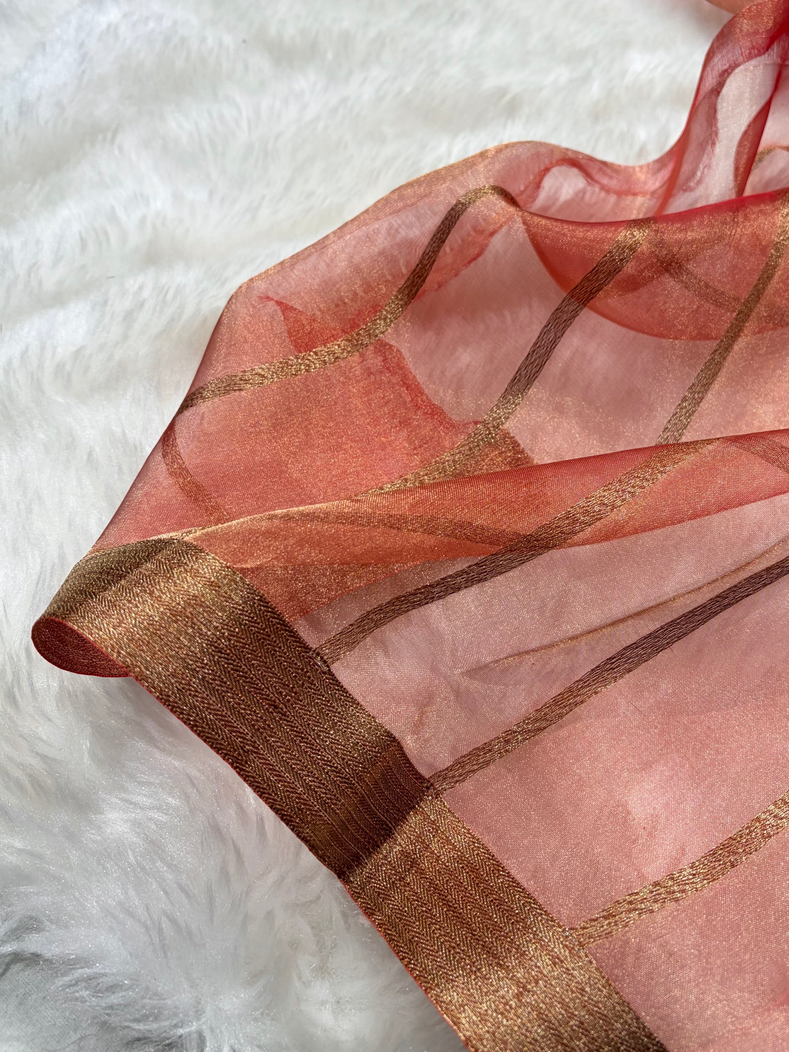 Peach Bananasi Floral Shades Pure Tissue Silk Saree PT-44