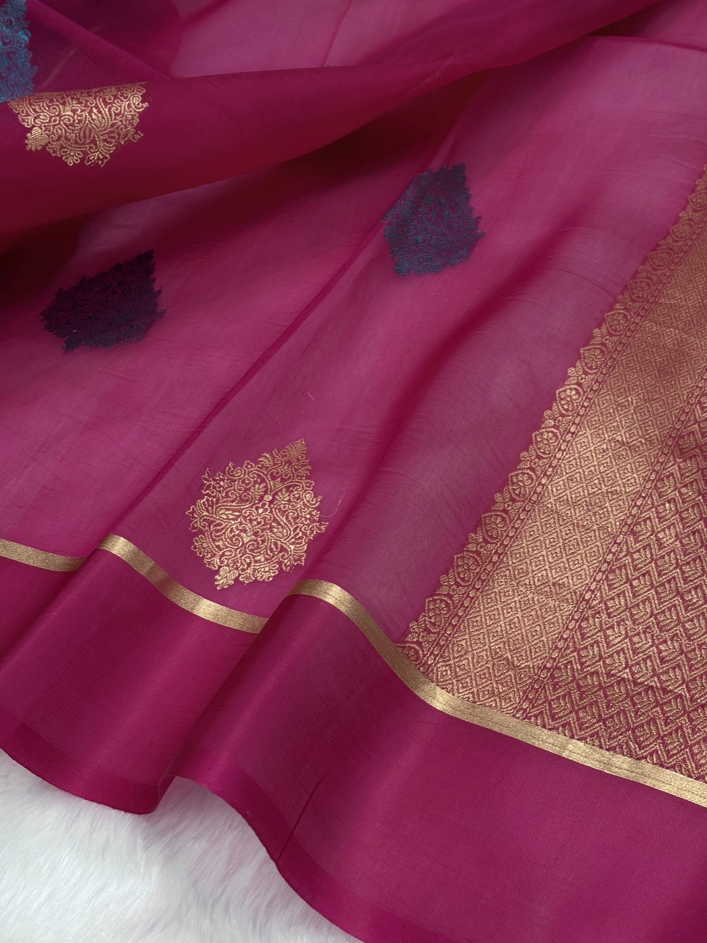 Pure Organza Rani Floral Banarasi Silk Saree PO-03