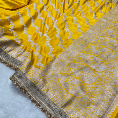 Yellow Kalli design Mashru Silk Saree with gotta Patti MCSGP8