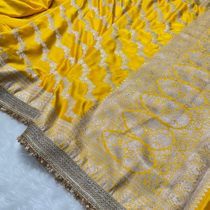 Yellow Kalli design Mashru Silk Saree with gotta Patti MSGP8