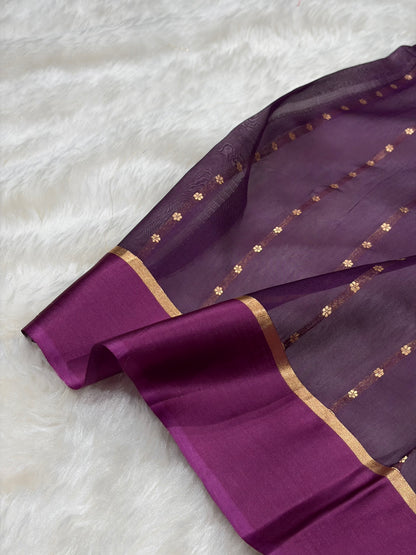 Pure Banarasi Organza Purple Wine Shades With Floral Banarasi Silk Saree PO-29