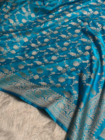 Light Firozi Shades Jaal Mashru Silk Saree MS42
