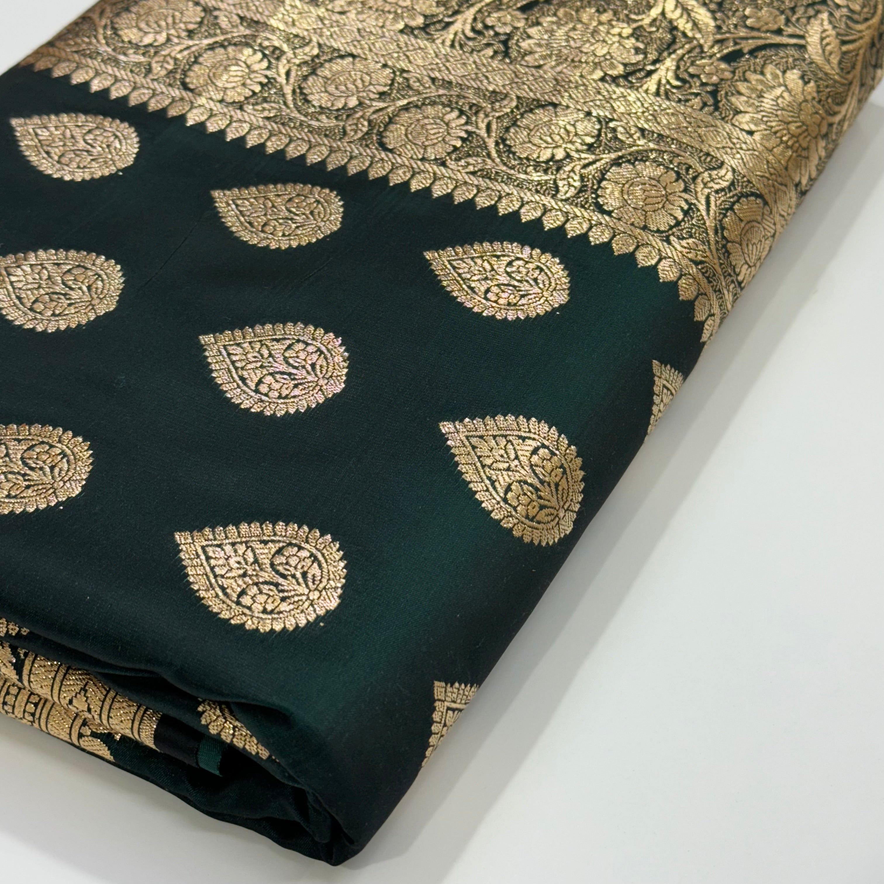 Boota Katan Silk Saree In Black Green Shades