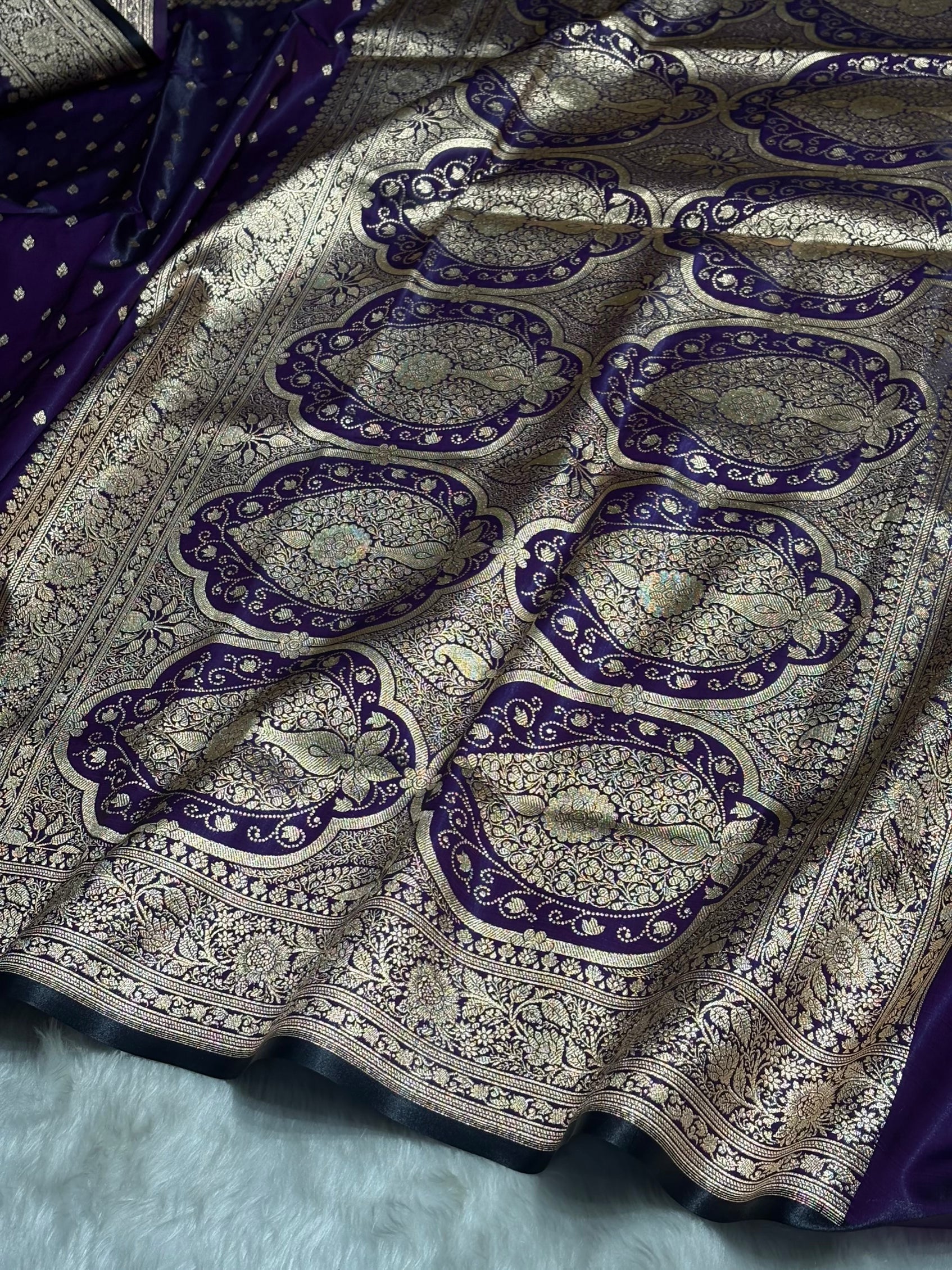 Ultra Light Weight Satin Silk Booti in Dark Purple Shades SS06