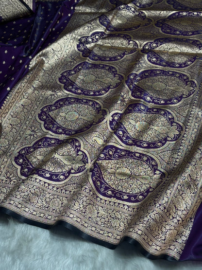 Ultra Light Weight Satin Silk Booti in Dark Purple Shades SS06