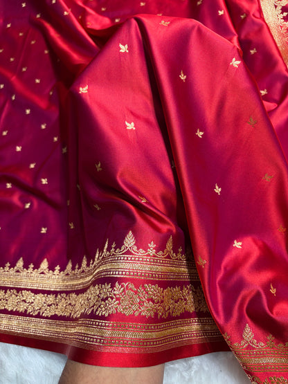 Reddish Magenta Banarasi Booti Katan Silk Saree SKM17