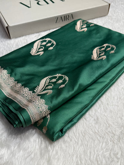 Sea Green Unique Boota Motif Mashru Silk Saree