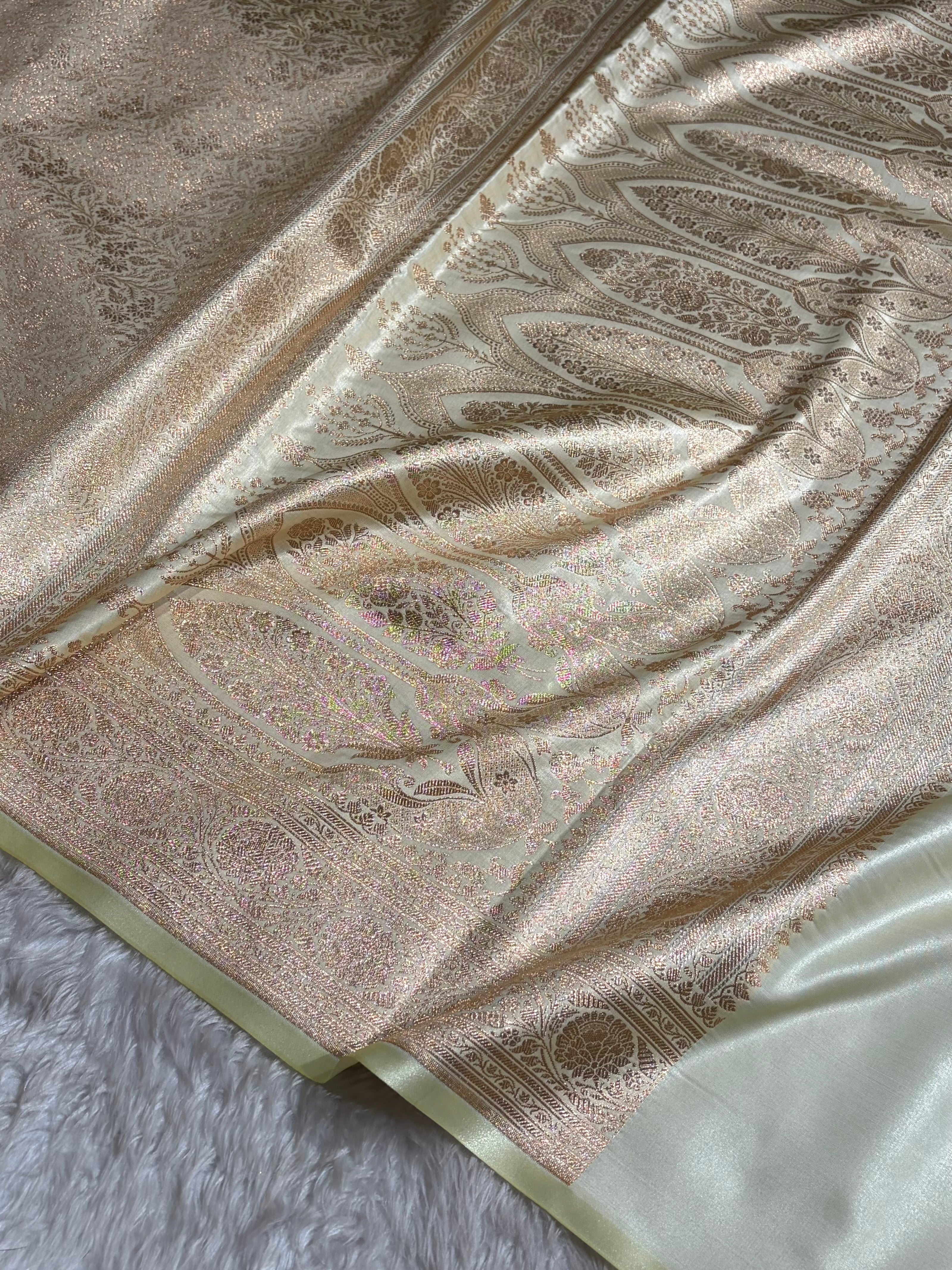 Cream Shades Brocade Satin Silk Saree Banarasi Saree Shades SS30