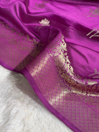 Magentic Wine Shade Flower Boota Pure Caramel Mango Silk Saree CS-16