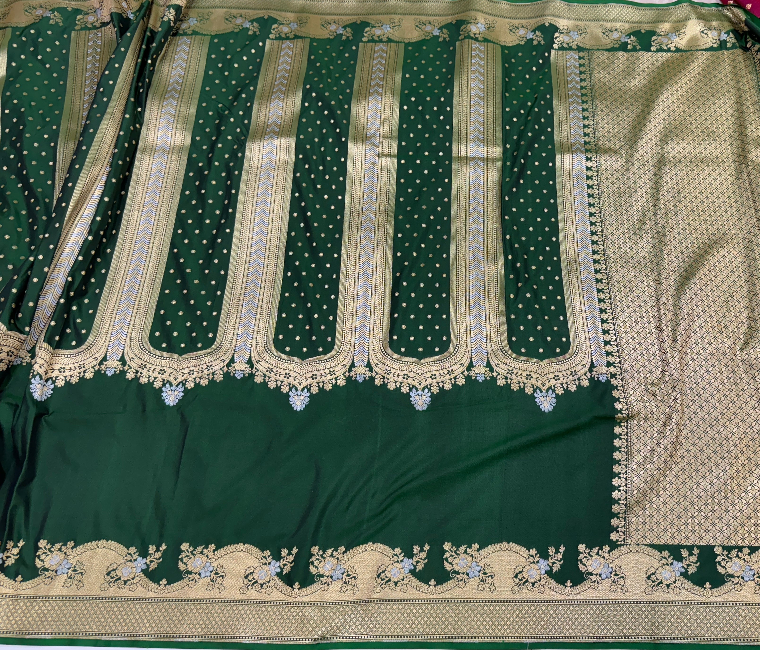 Bottle Green Unique Sona Rupa Blended Katan Silk