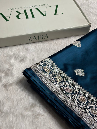 Dark German Blue Minakari Boota Mashru Silk Saree MCS16