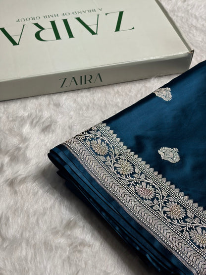 Dark German Blue Minakari Boota Mashru Silk Saree MS16