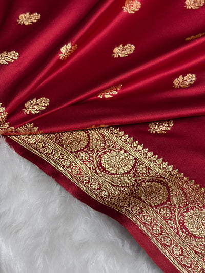 Maroon Floral Boota Pattern Satin Katan Silk Saree SK71
