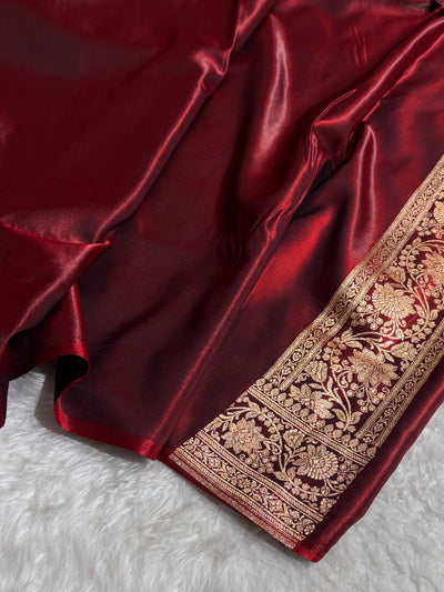 Maroon Shades Booti Pattern Banarasi Satin Silk Saree SS58