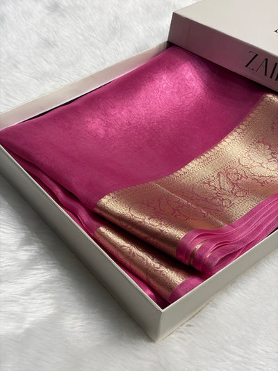 Banarasi Baby Pink Shades Pure Tissue Silk Saree PT-60
