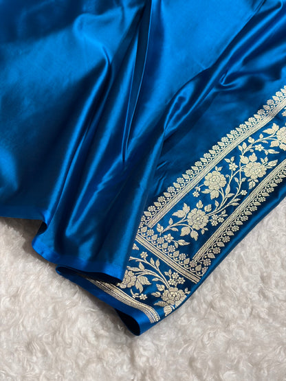 Premium Banarasi Satin Katan Saree With Minakari Boota in German Blue Shades SK112