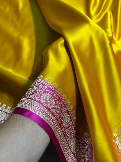 Banarasi Satin Katan Saree in Contrast Mustard / Rani Shades SK131 n