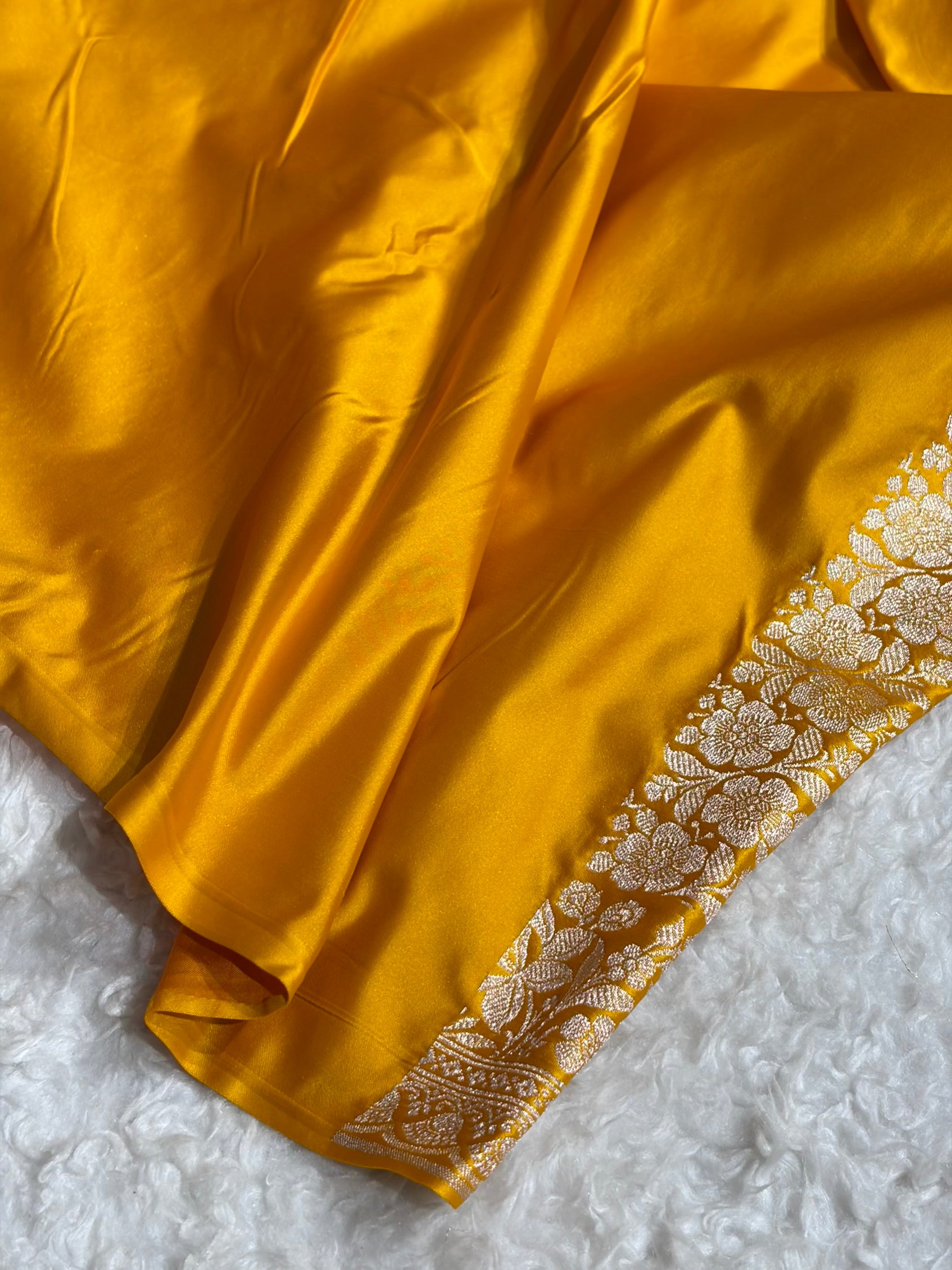 Mustard Shades Banarasi Minakari Boota Skirt Pattern Floral Mashru Silk Saree MSM-116