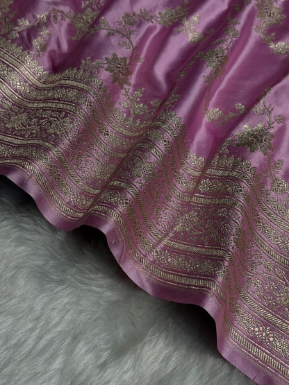 Blush Pink Floral Jaal Mashru Silk Saree