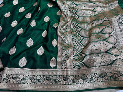 Ultra Light Weight Satin Silk Bottle Green Boota SS05