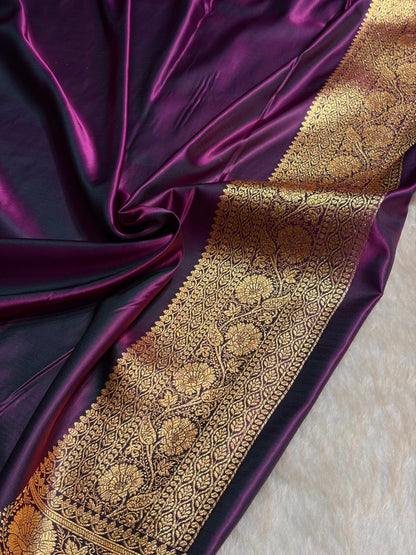 Wine Unique Boota Pattern Satin Katan Silk Saree SK68