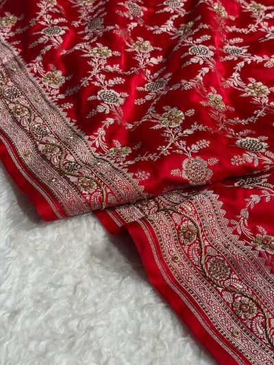 Bridal Red Mashru Silk with Bananasi Ari Zardozi and swarovski work BMCS28