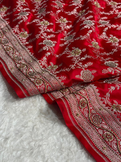 Bridal Red Mashru Silk with Bananasi Ari and swarovski work BMS28