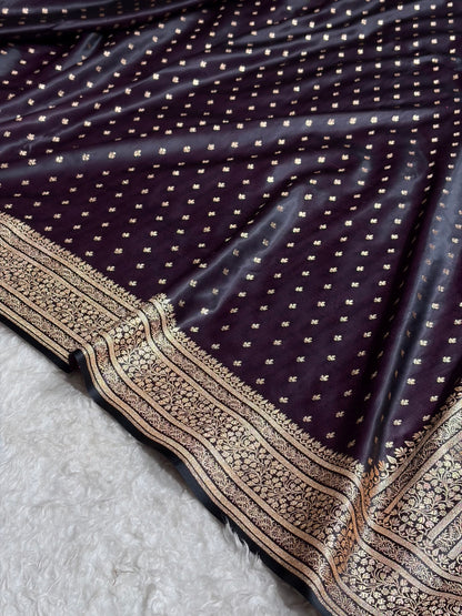 Banarasi Satin Katan Saree in Dark Wine Shades SK88