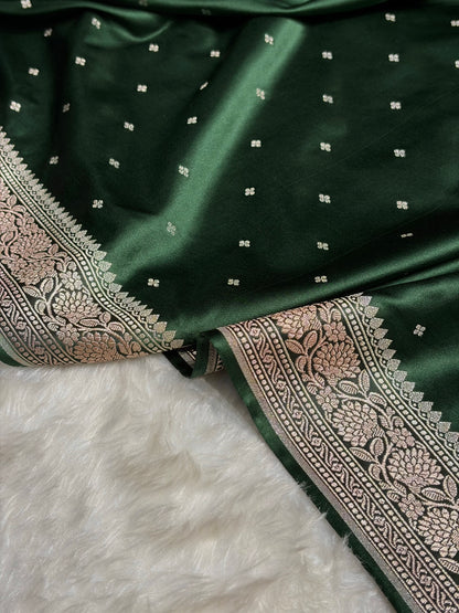 Dark Bottle Green Shades Booti Mashru Silk Saree MS70