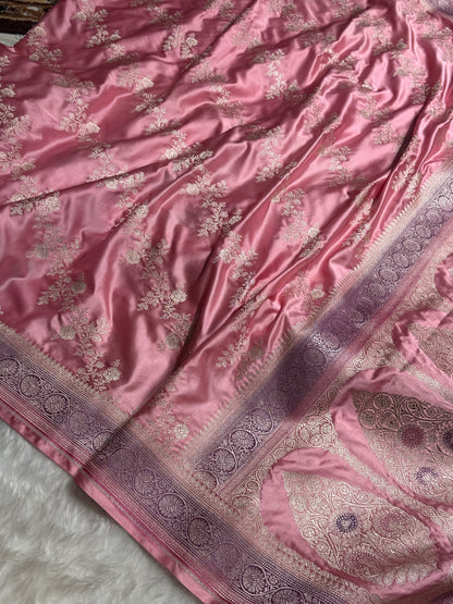 Blush Pink Contrast Banarasi Cross Mashru Silk Saree MS01