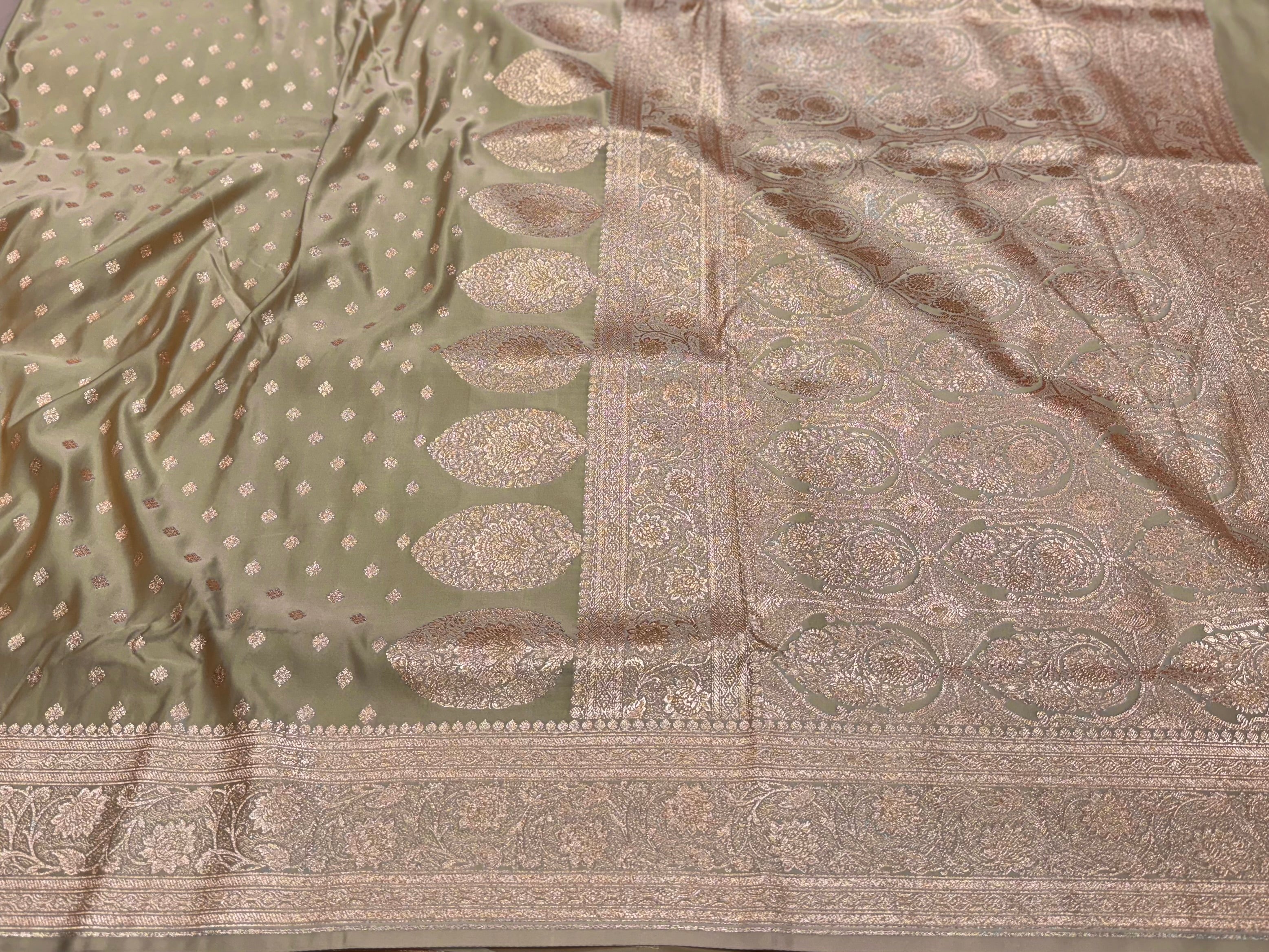 Boota Katan Silk Saree In beige Shades