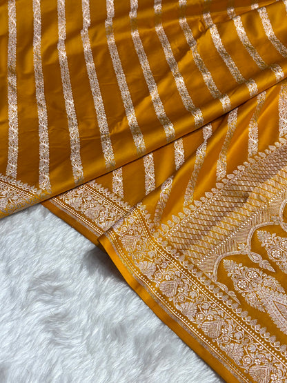 Mustard With Floral Border Mashru Silk Saree MSM-98