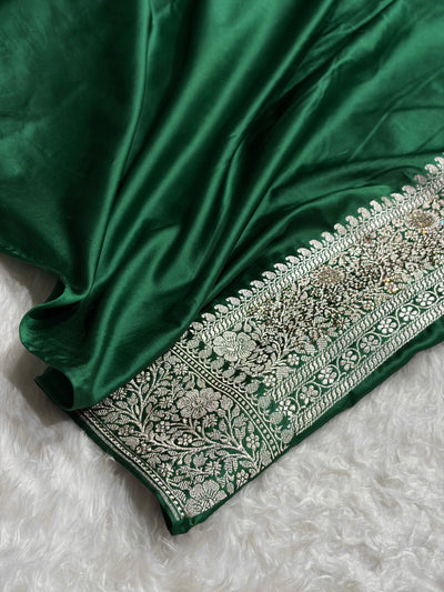 Bottle Green With Swarovski Work Booti Mashru Silk Saree BMCS40