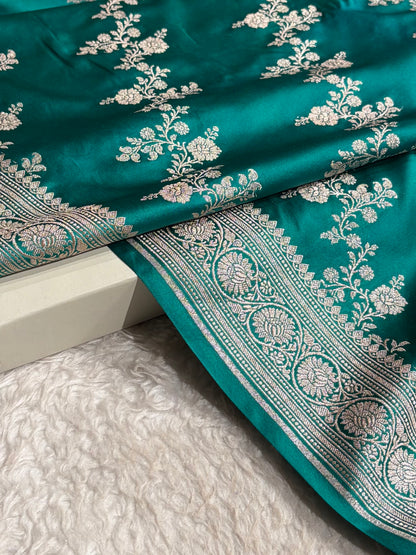 Ombre Navy Blue - Peacock Green Mashru Silk Saree MS01