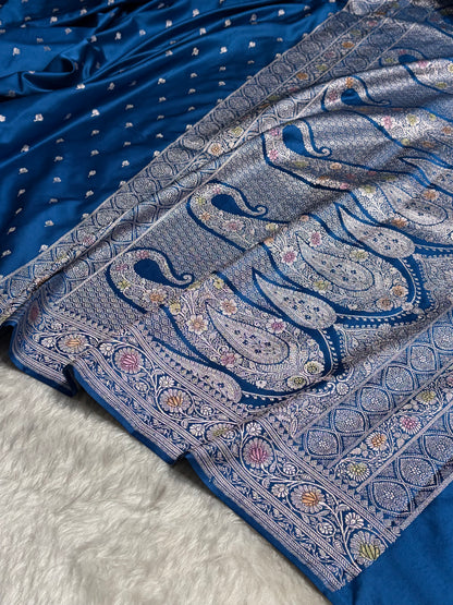 Royal Blue Shades With Banarasi Minakari Booti Mashru Silk Saree MS78
