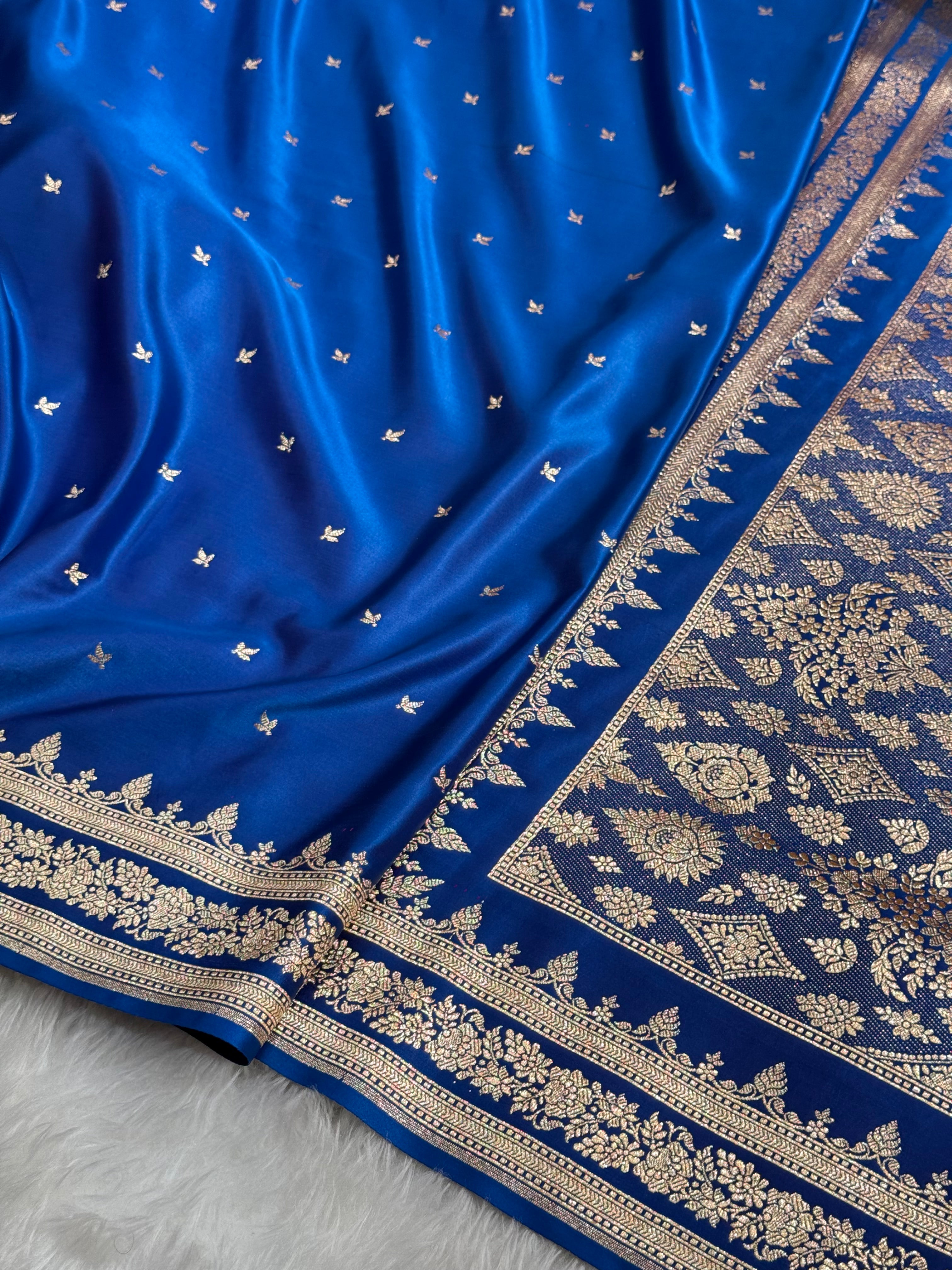 Premium Blue Banarasi Booti Katan Silk Saree