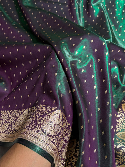 Satin Silk Saree Floral Boota in Greenish Wine Shades SS28