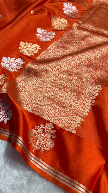 Orange Shades Meena Boota Handwoven Pure Katan Raw Mango Silk RM-01