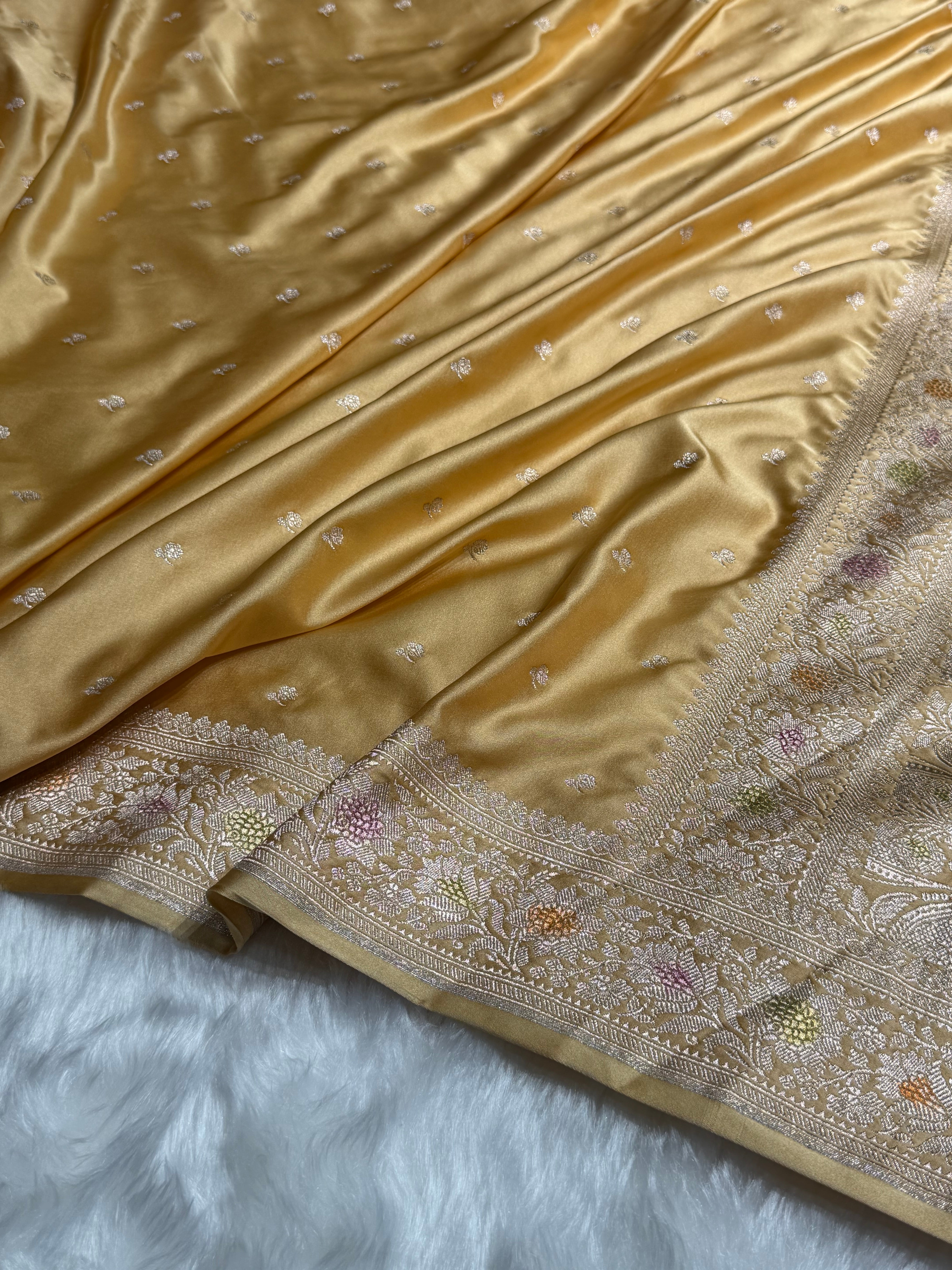 Lemon Shades With Minakari Border Booti Mashru Silk Saree MS77